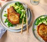 Air fryer pork chops served with green veg
