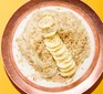 Banana & tahini porridge served in a bowl