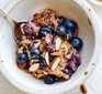 Blueberry & nut oat bake served in a bowl