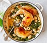 One pot of chicken legs with pesto, beans and kale