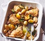 Chicken and new potato traybake with lemon wedges
