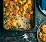 Creamy baked gnocchi with squash & spinach in a baking dish