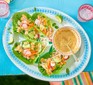 Crunchy lettuce salad wraps with sweet satay dip on the side