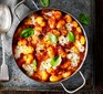 Chorizo and mozzarella gnocchi bake in a casserole dish