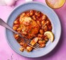 A serving of one-pan fish with nduja & butter beans