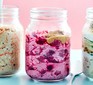 Oats with fruit and peanut butter in jar