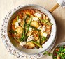 Ricotta, broccoli, & new potato frittata served in a pan