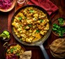 Roasted cauliflower & chickpea coconut curry in a pan