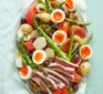 Seared tuna & asparagus niçoise served on a large sharing plate