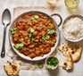 Slow cooker coconut curry with naan breads and rice