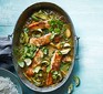One-pan Thai green salmon served in a casserole dish