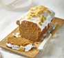 Vegan ginger loaf cake with a slice cut out
